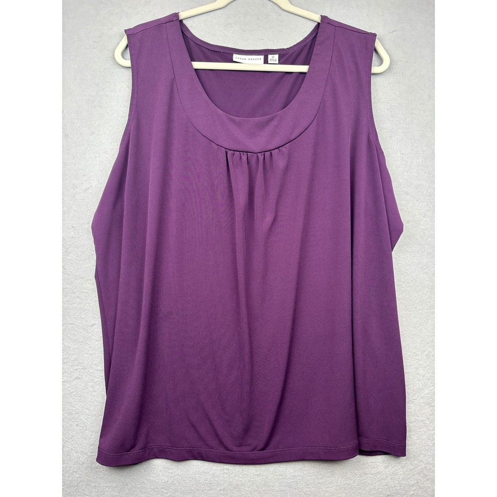 Susan Graver Sleeveless Tank Top Womens 3X Pleated Front Scoop Neck Liquid Knit